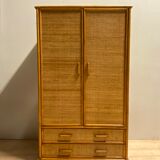 Vintage bamboo and rattan wardrobe, 1970s