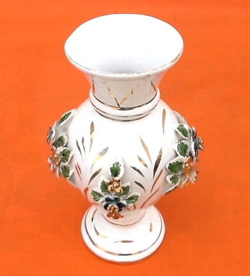 1970s Baluster vase White ceramic with gilding Floral decoration