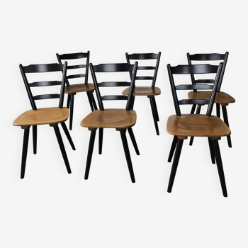 Lot de 6 chaises à barreaux style scandinave 1960/70