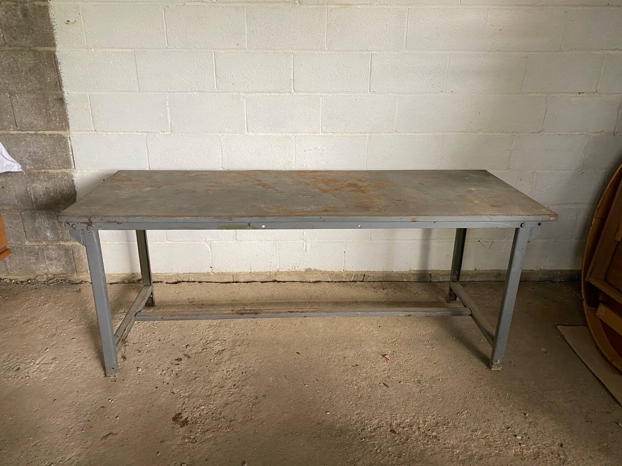 Vintage industrial gray metal dining table 1950