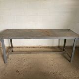 Vintage industrial gray metal dining table 1950
