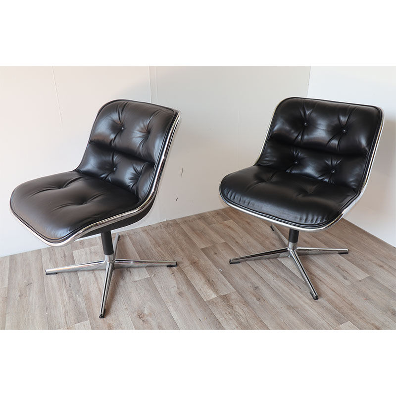 Pair of leather swivel armchairs by Charles Pollock for Knoll 1960