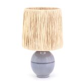 Lampe bleue en céramique, abat jour en raphia, années 60