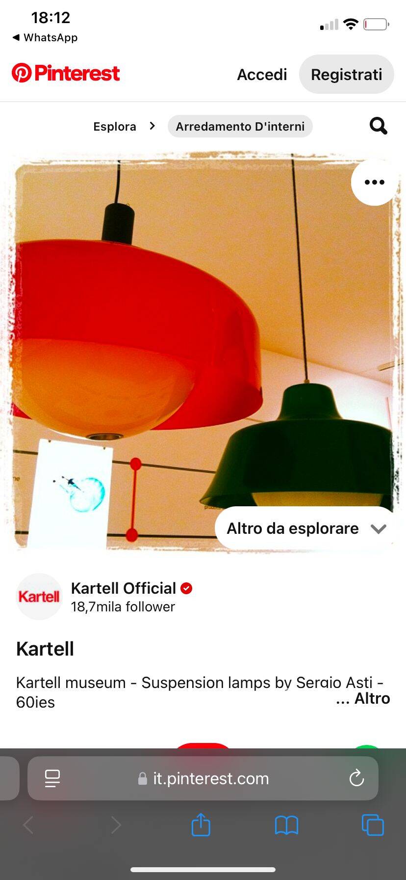 Mid Century Modern Ceiling Light Sergio Asti for Kartell, Italy '60