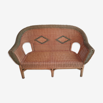 Braided rattan bench 128cm