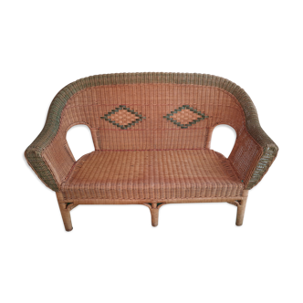 Braided rattan bench 128cm