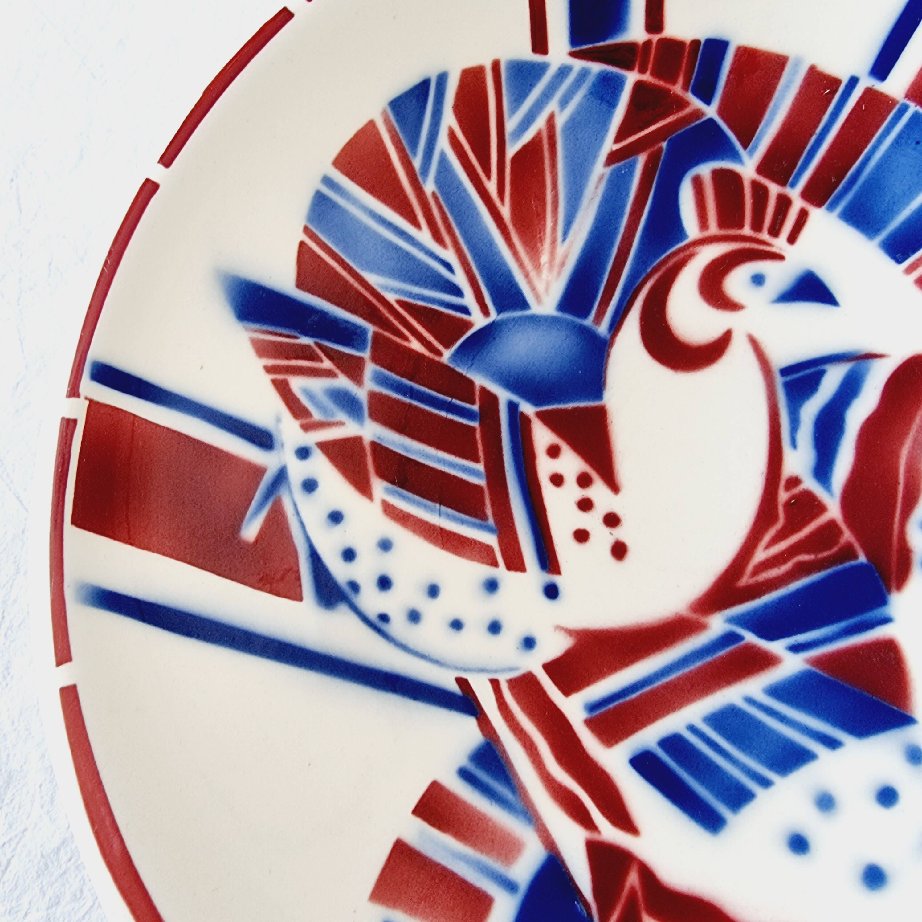 Assiette Art Déco exclusive en porcelaine française de Badonviller, édition limitée années 30-40