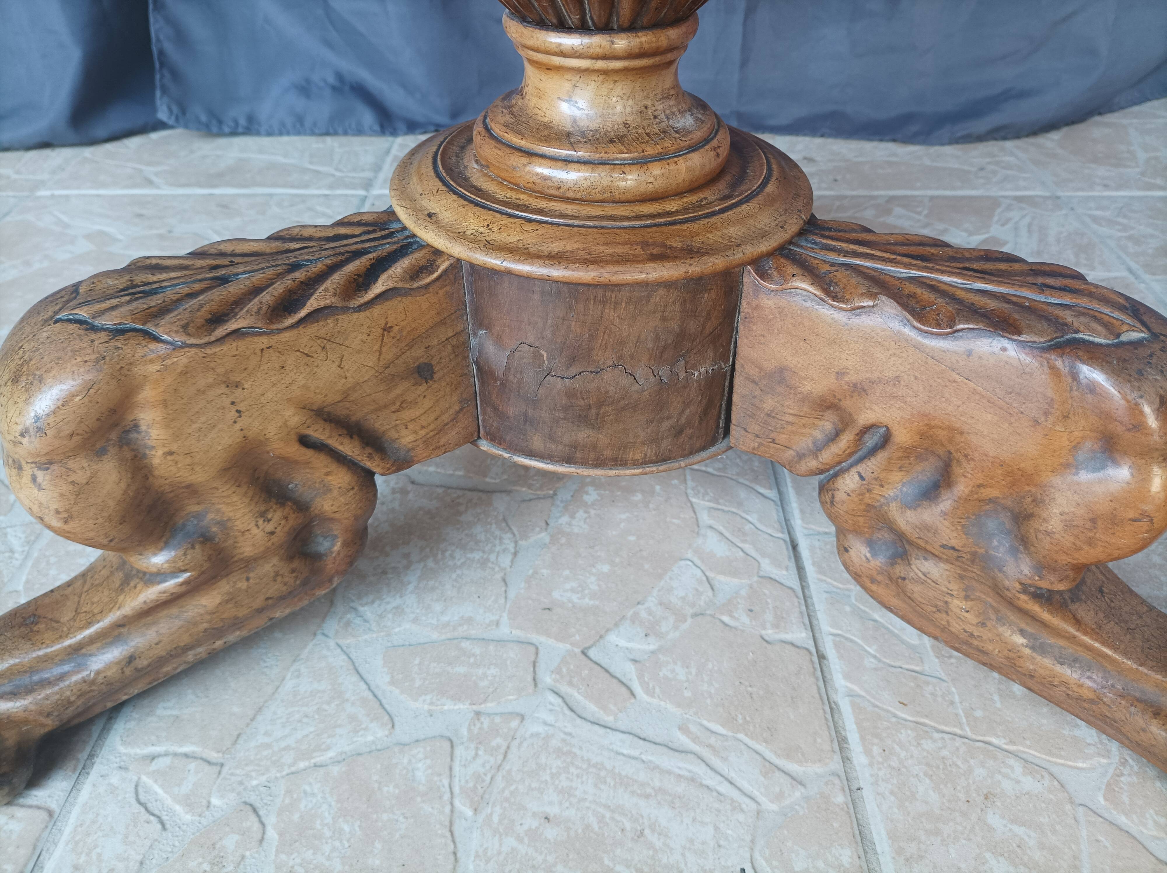 Walnut tripod pedestal table