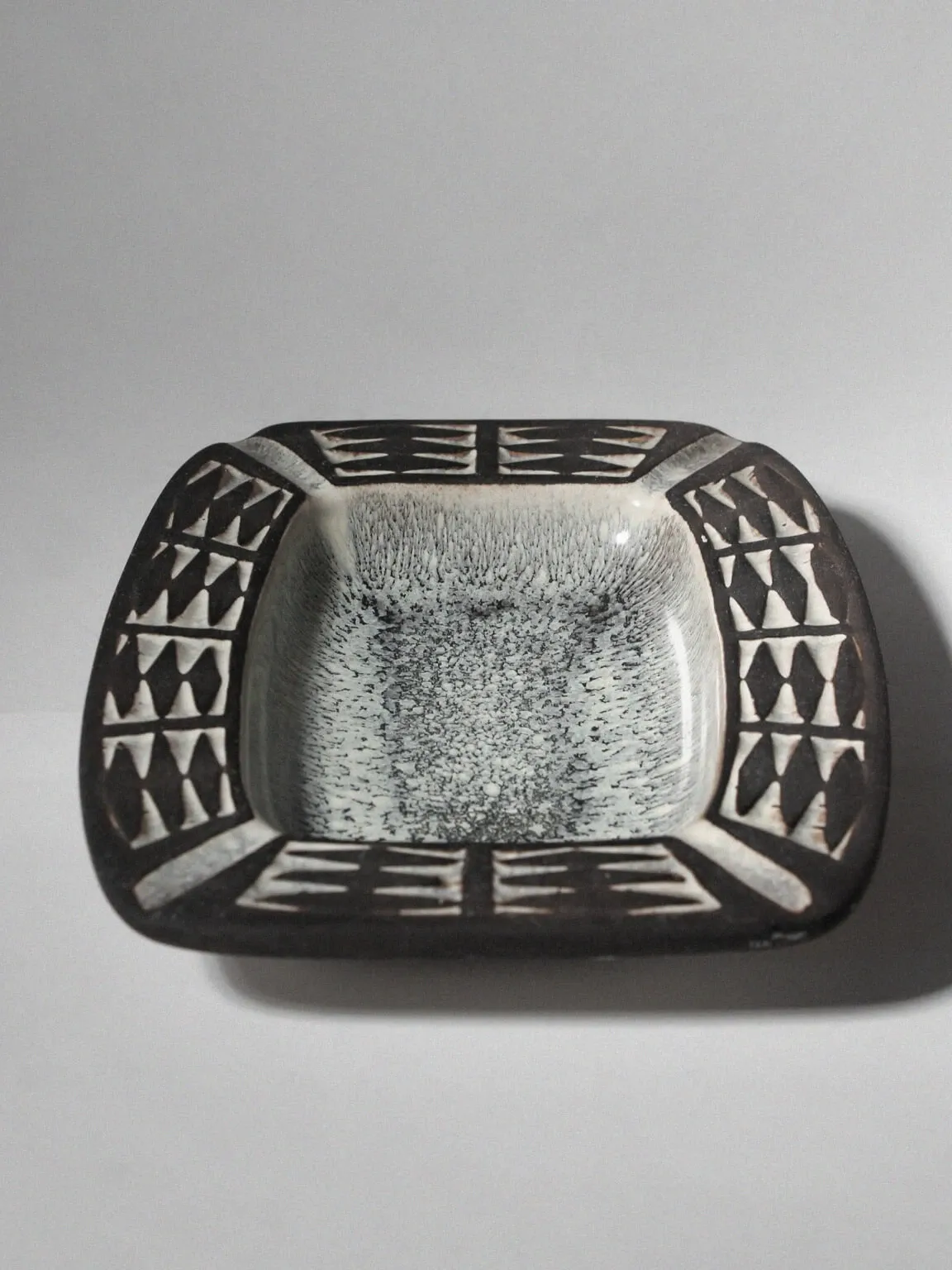 Danish Studio Geometric Charcoal Bowl From Frank Keramik, 1960s