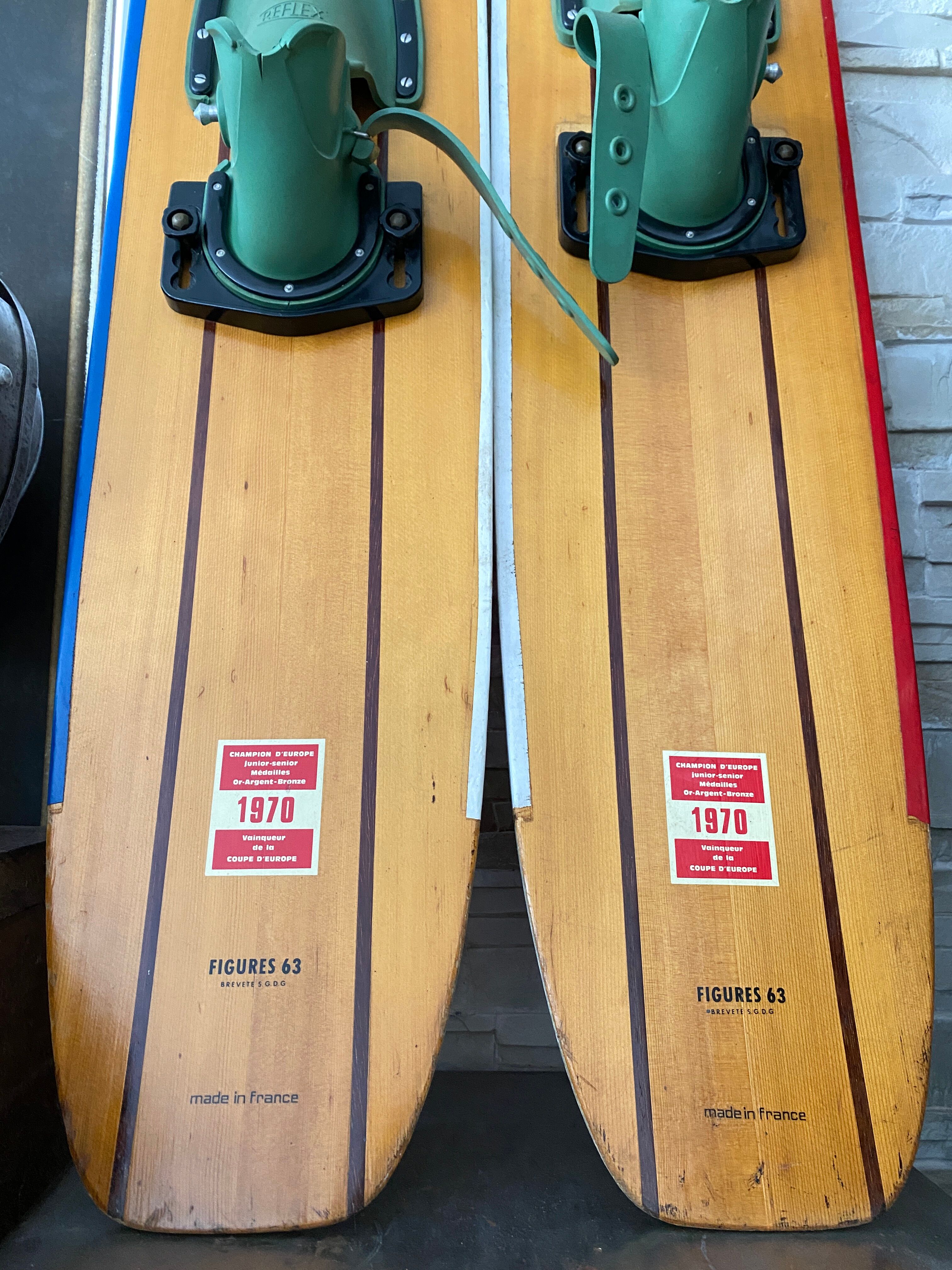 Pair of wooden water skis