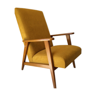 Fauteuil vintage jaune moutarde