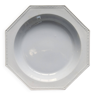 Antique octagonal platter from Creil and Montereau - Pearl pattern - Pale blue-grey