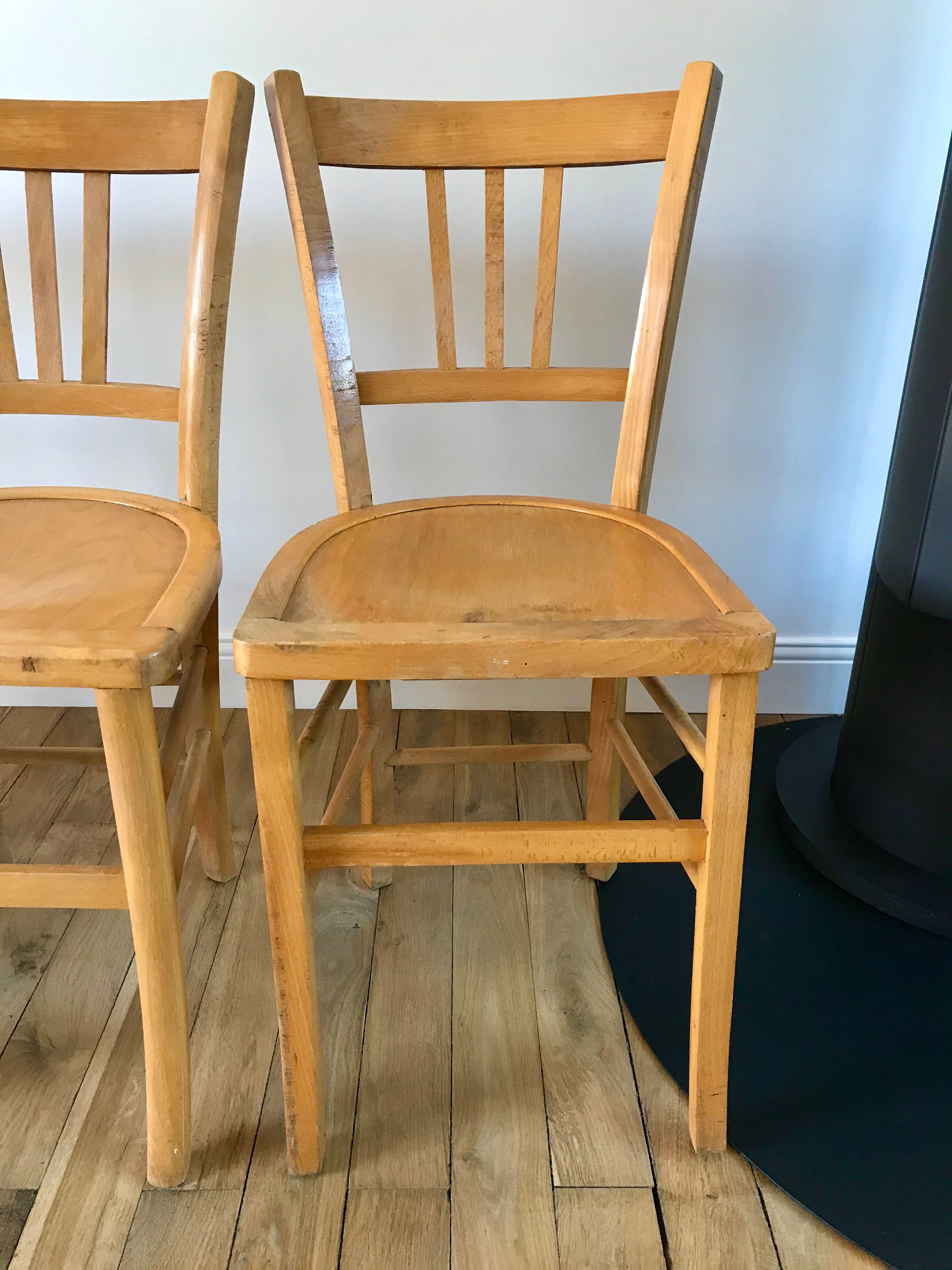 Set of 5 Luterma light blond wood bistro chairs from the 50s