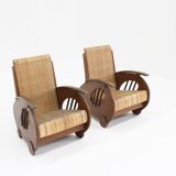 Ensemble de fauteuils en rotin tressé au design Art déco, années 1930, Italie