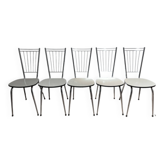 5 chairs in white formica and chrome metal design 1970s