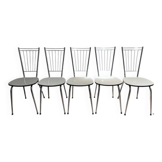 5 chaises en formica blanc et metal chrome design annees 70
