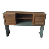Console made with some old walnut elements. Unique smoky green piece.