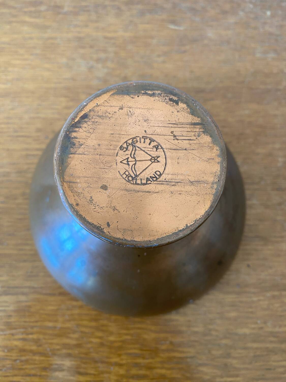 Antique SAGITTA Copper Cup Painted Decor Holland Vintage