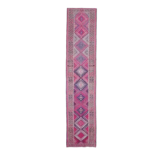1970s vintage Turkish Oushak diamond wool runner