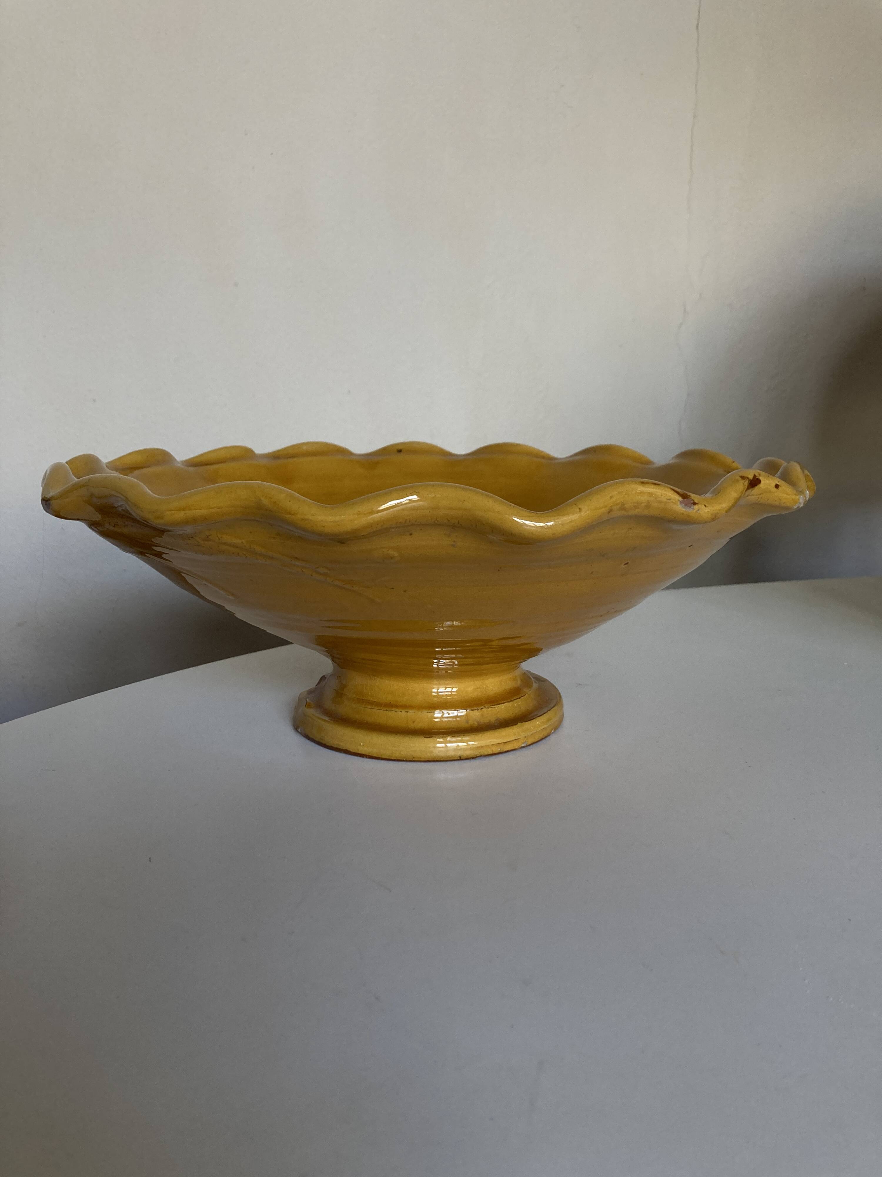 XXXL wavy bowl in glazed terracotta 1950 Provence