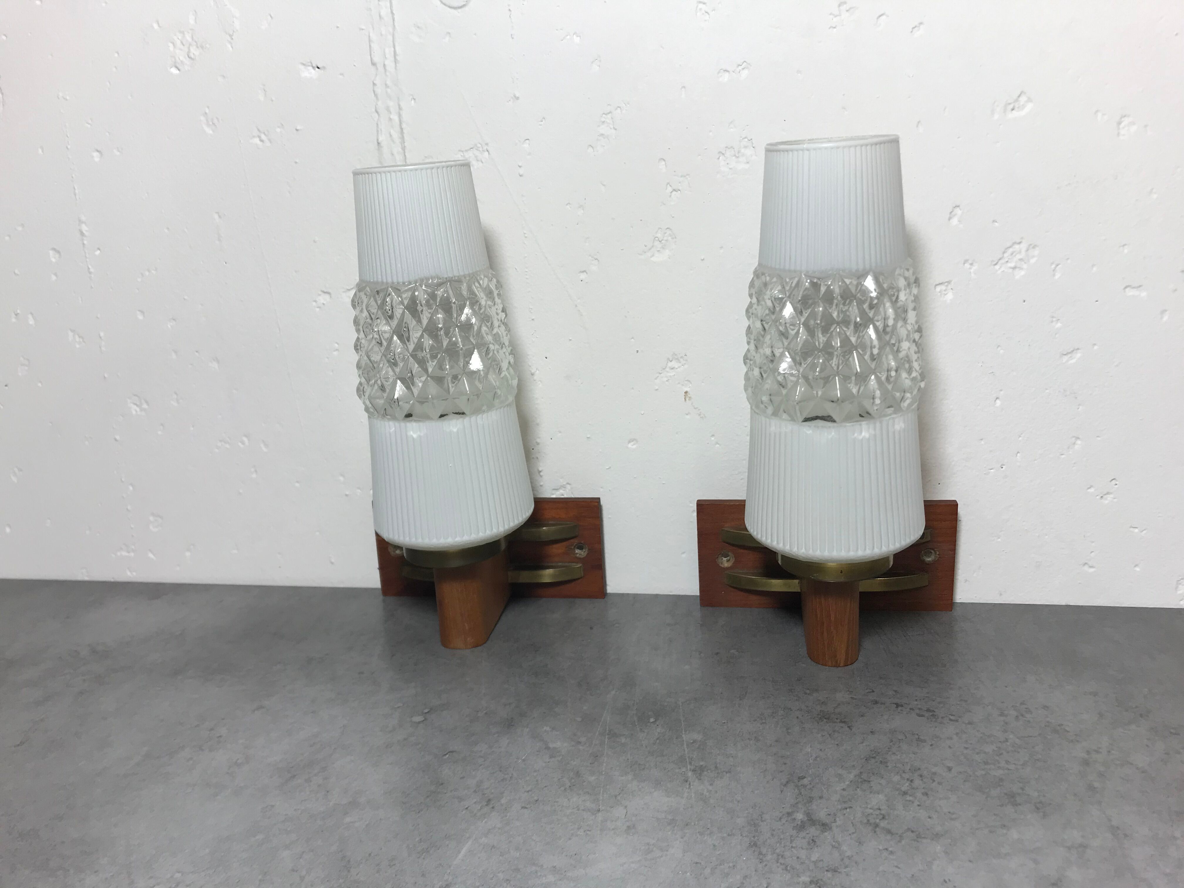 Pair of Mid Century teak wall lamps
