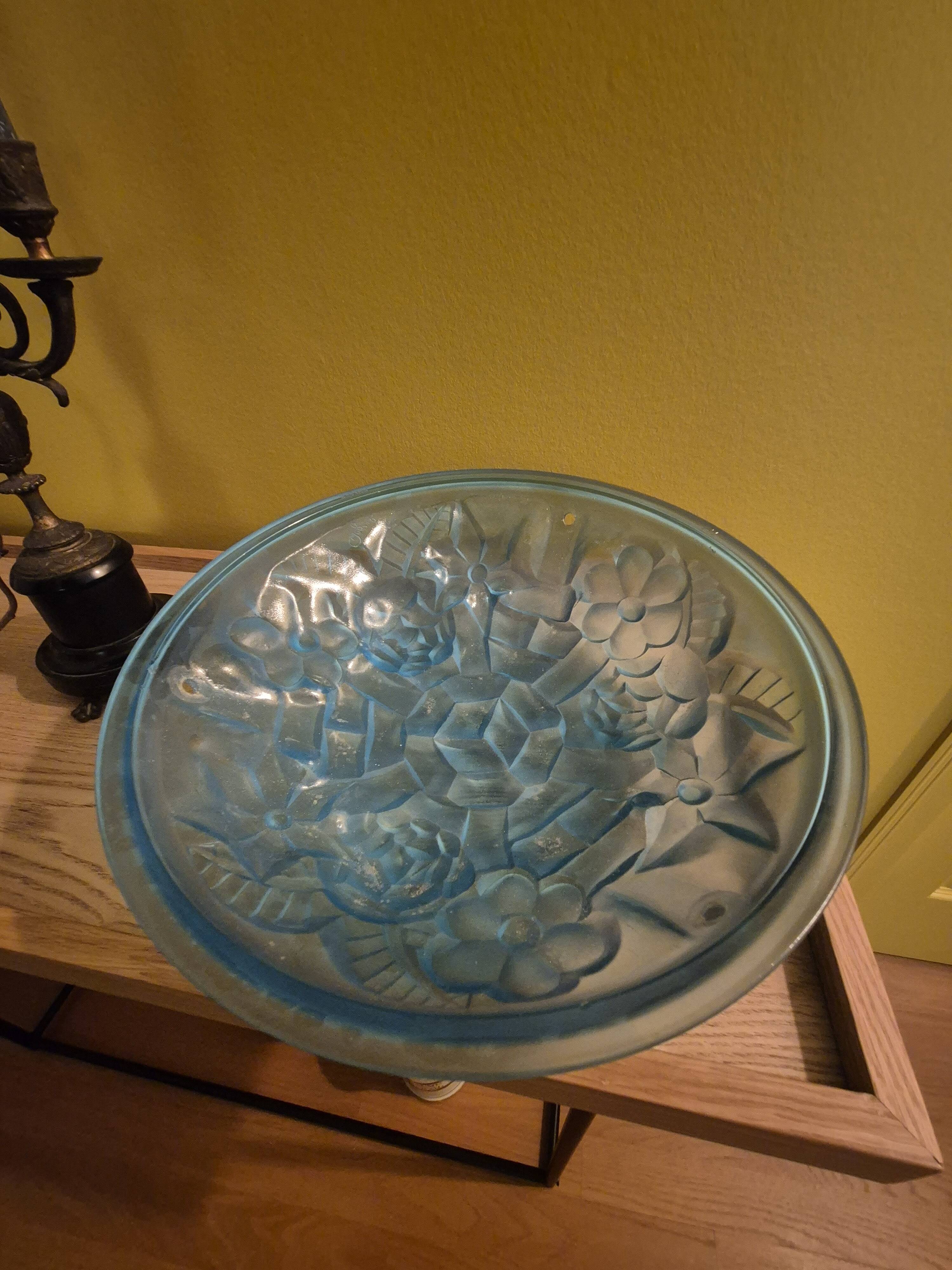 Art Deco ceiling light in pressed glass signed Degué – Ø 35 cm