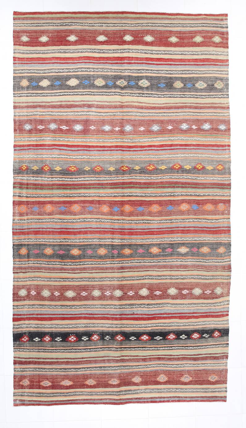 Brick Red Color Kilim Rug, 184x334Cm Living Room Rug,
