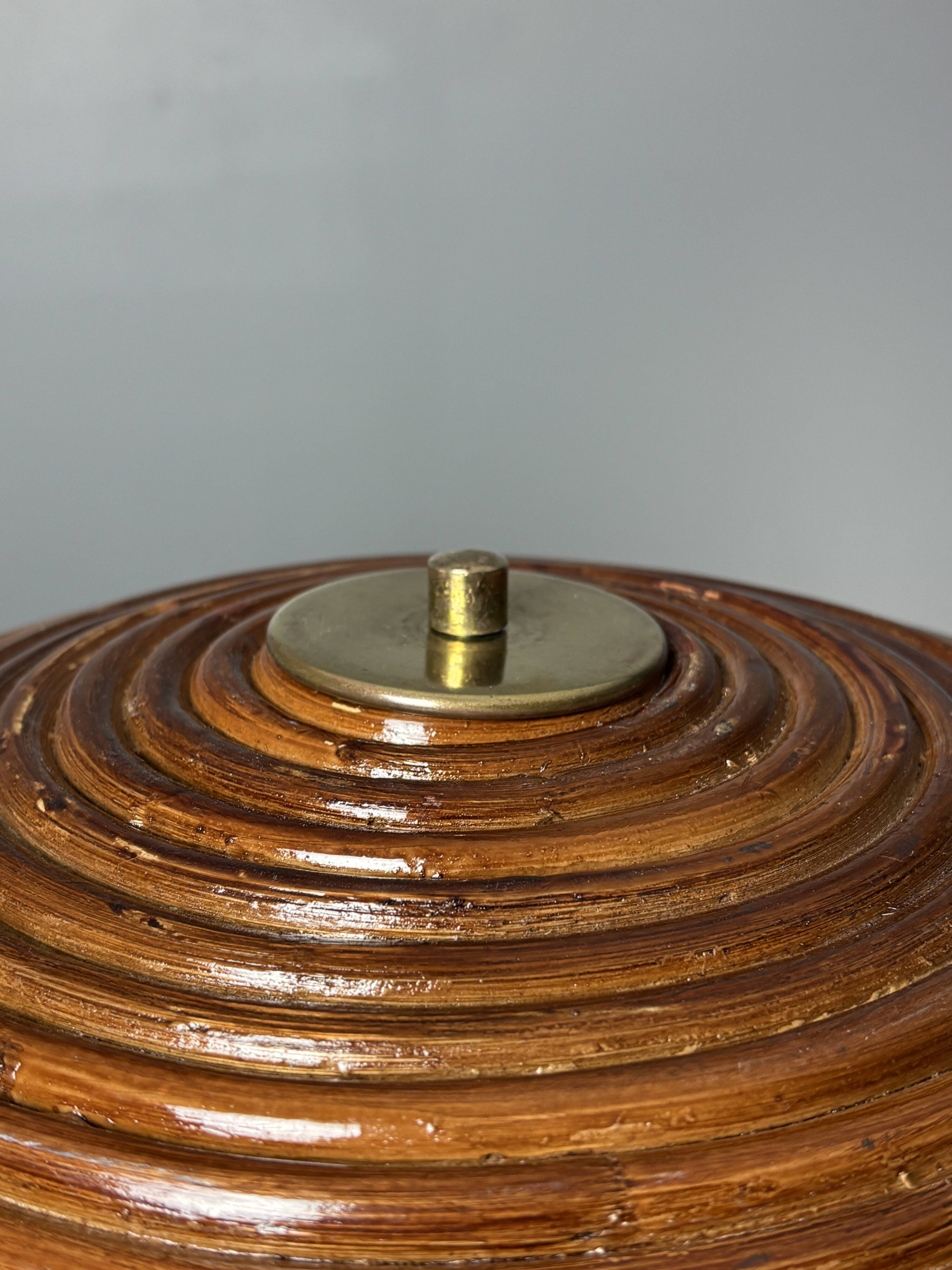 Midcentury pencil reed rattan bamboo and brass table lamp, 1960s