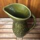 Old SARREGUEMINES Green Ceramic Pitcher Vintage Vines Decor