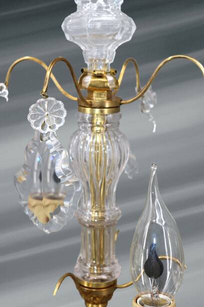Pair of Louis XV Style Bronze & Crystal Chandeliers with 4 Lights