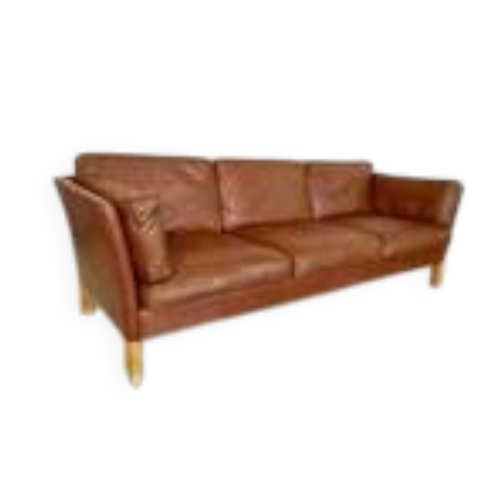 Vintage danish mid century mogens hansen 3 person cognac leather sofa 1960,s