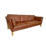Vintage danish mid century mogens hansen 3 person cognac leather sofa 1960,s
