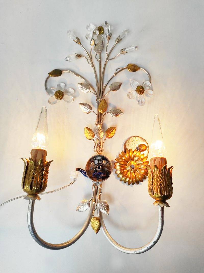 Vintage Italian wall lamp in gold and silver metal (52 cm)