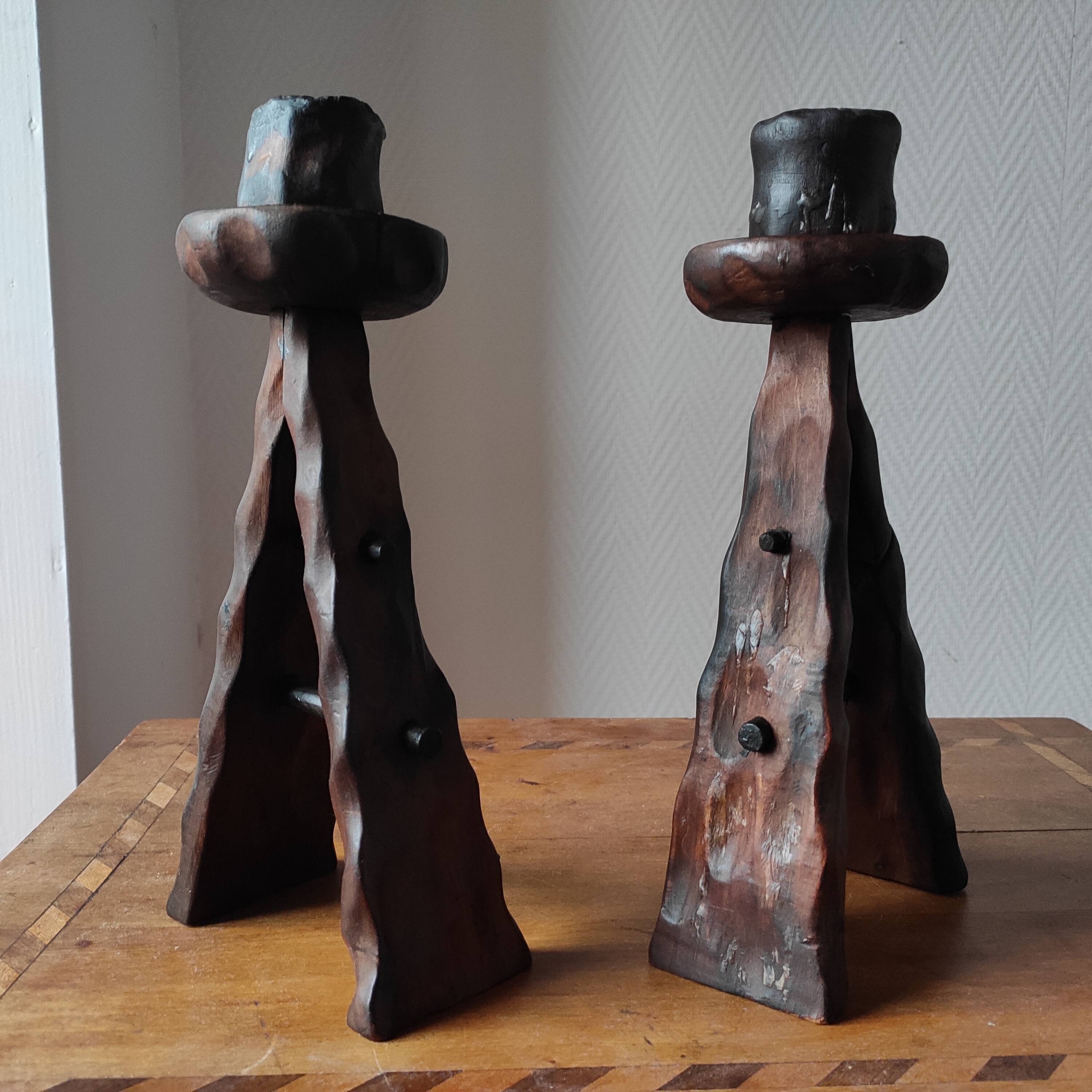 Pair of vintage brutalist candlesticks from the 1950s-60s