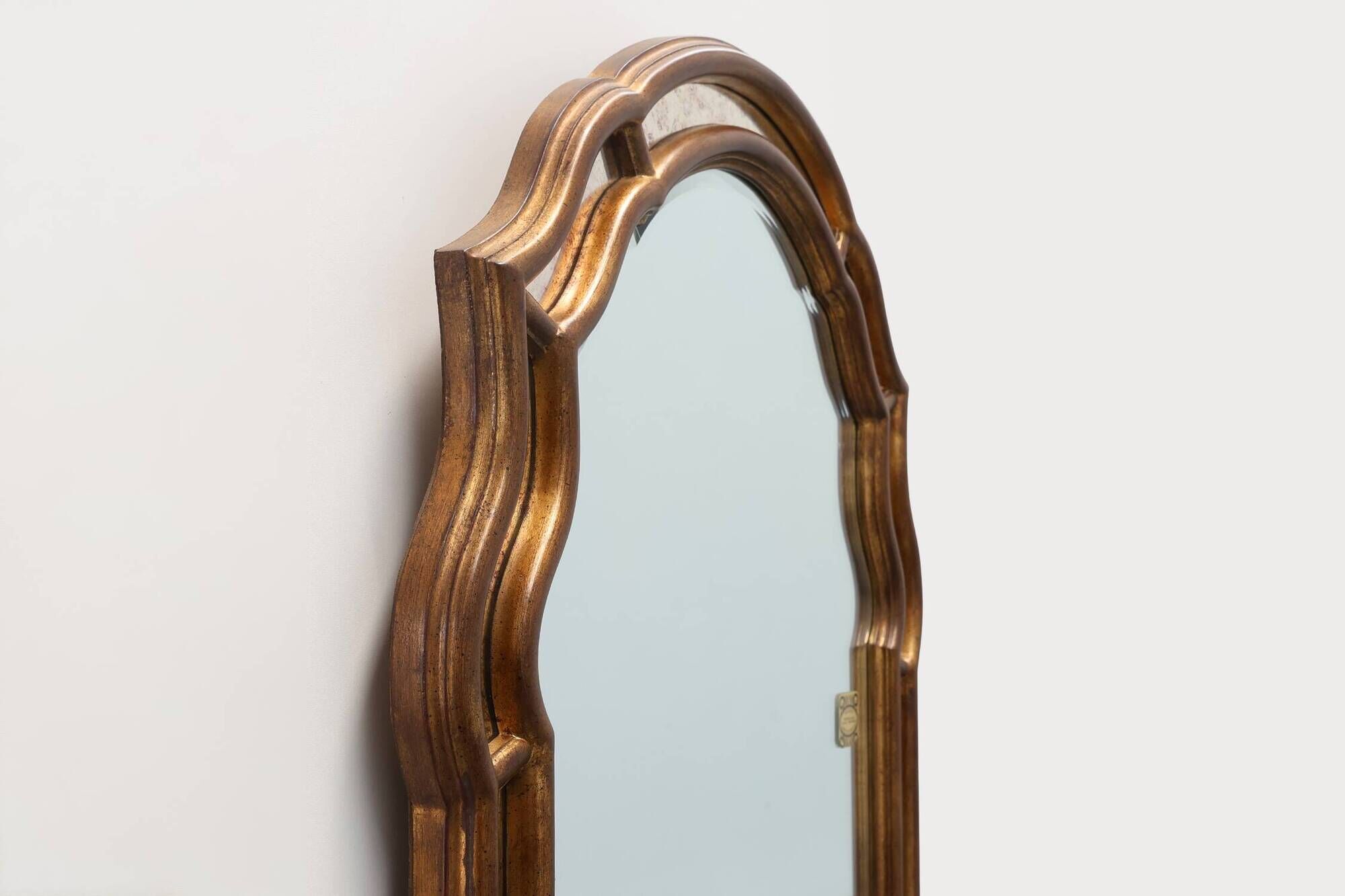 Arched gold-leaf mirror with marbled glass border by Deknudt, Belgium, 20th