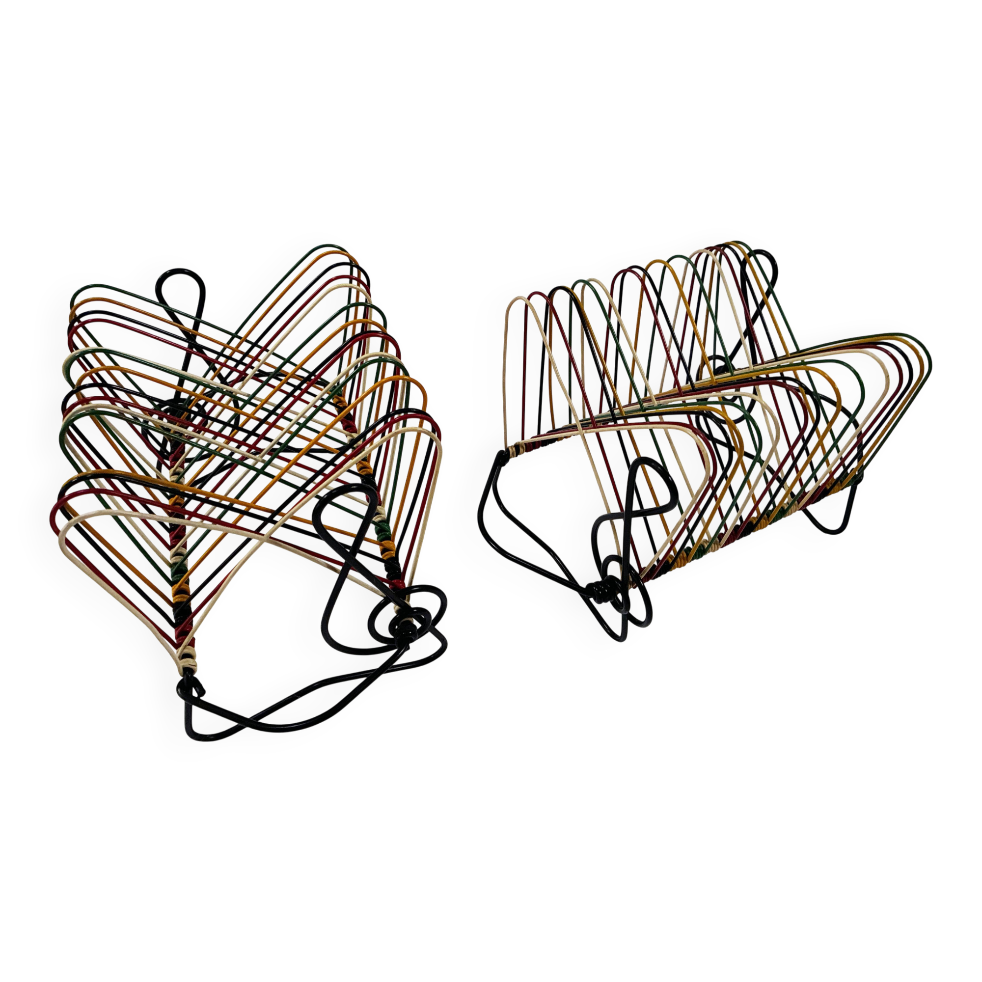 Vintage Vinyl Storage • 45 RPM Holder • Lacquered Metal • Scoubidou • 1950