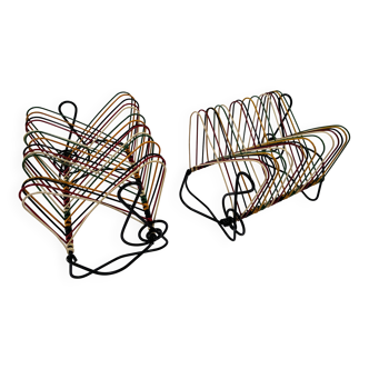 Vintage Vinyl Storage • 45 RPM Holder • Lacquered Metal • Scoubidou • 1950