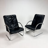 Set of 2 postmodern leather lounge chairs, 1980s