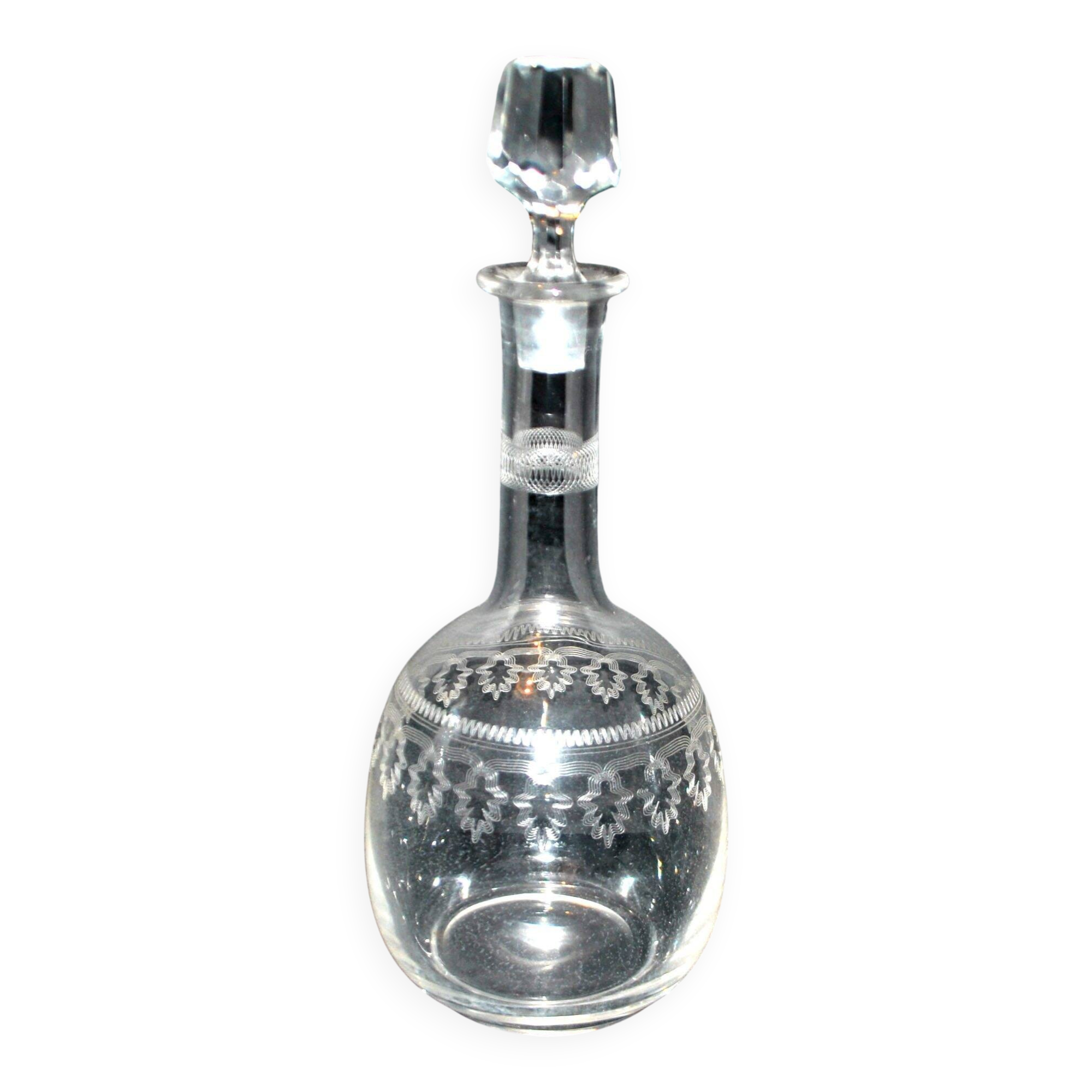 Antique carafe with guilloché spiral decoration – pantograph chemical engraving, circa 1900