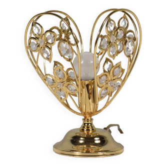 Vintage table lamp, golden structure with crystals.