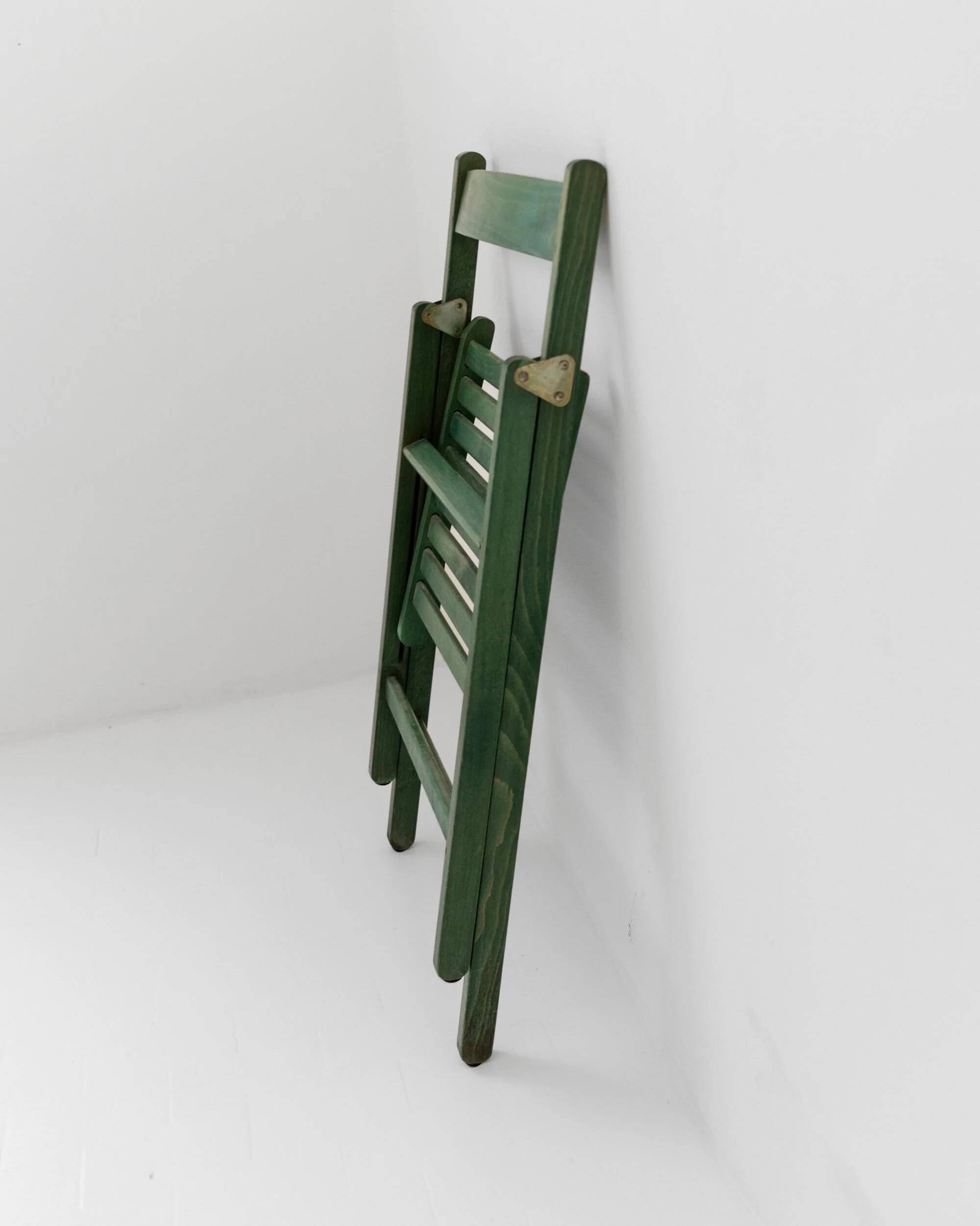 Chaise pliante vintage en bois des années 1970, par Realpina Italie, finition verte