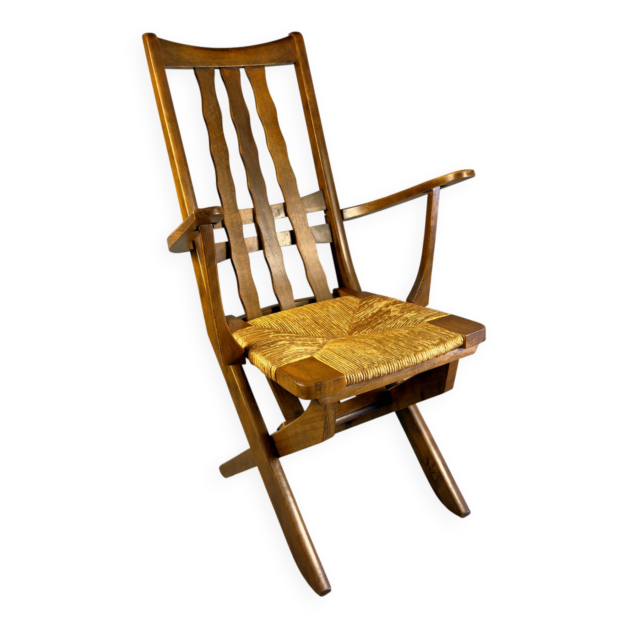 Folding armchair with woven seat – vintage French design