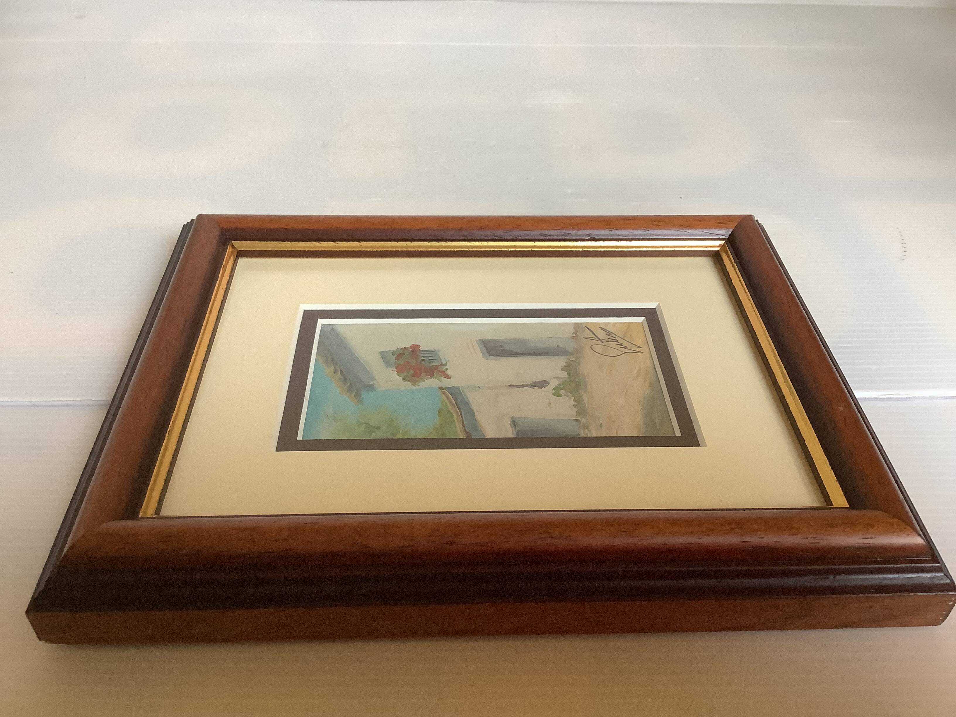 Small village painting, oil on panel, signed