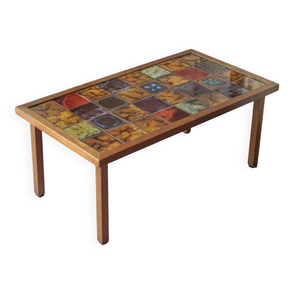 Table basse années 60 carrelée géométrique brutaliste Jean Gregorieff