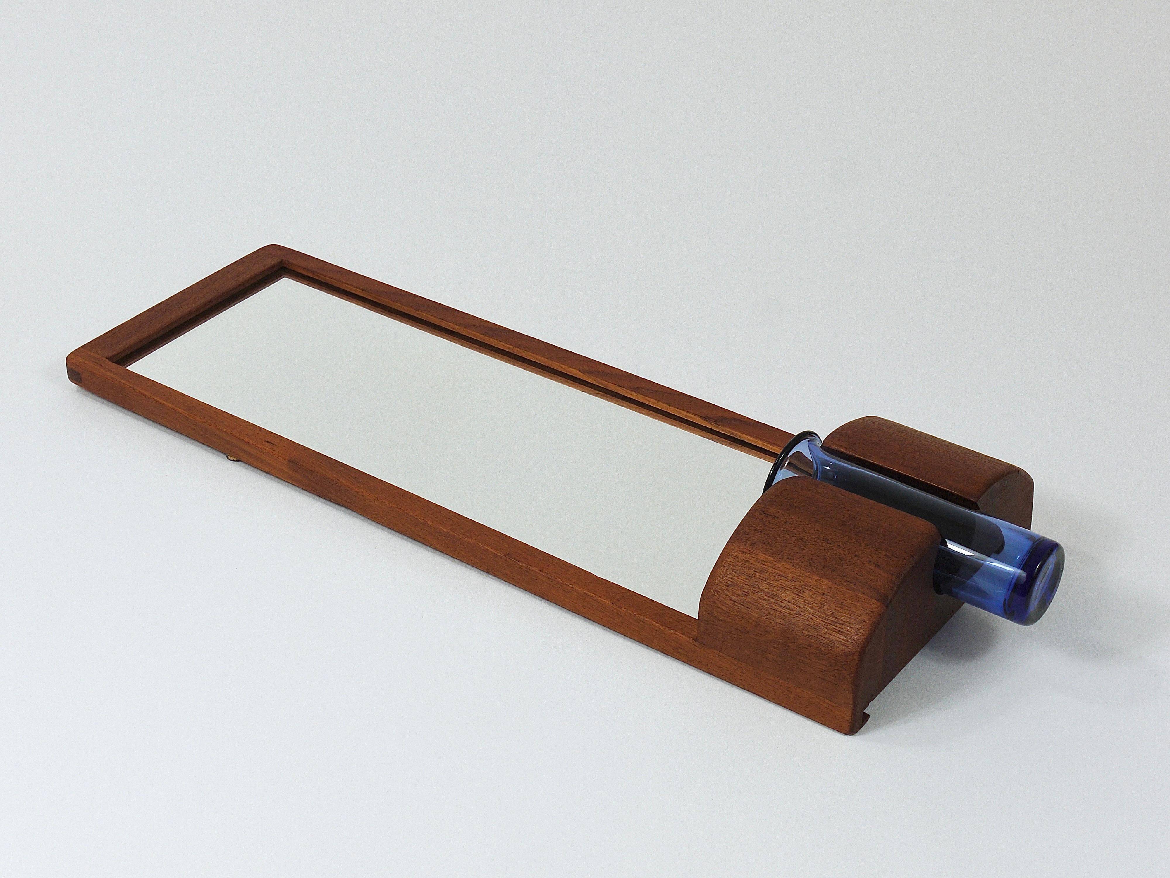 Danish wall mirror by Jacob Hermann & Per Lütken and Holmegaard glass vase, 1960s.