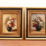 Paire d'huiles sur panneau Bouquets de fleurs P. Lamy