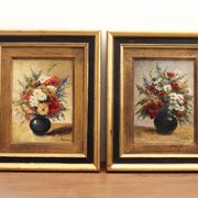 Paire d'huiles sur panneau Bouquets de fleurs P. Lamy
