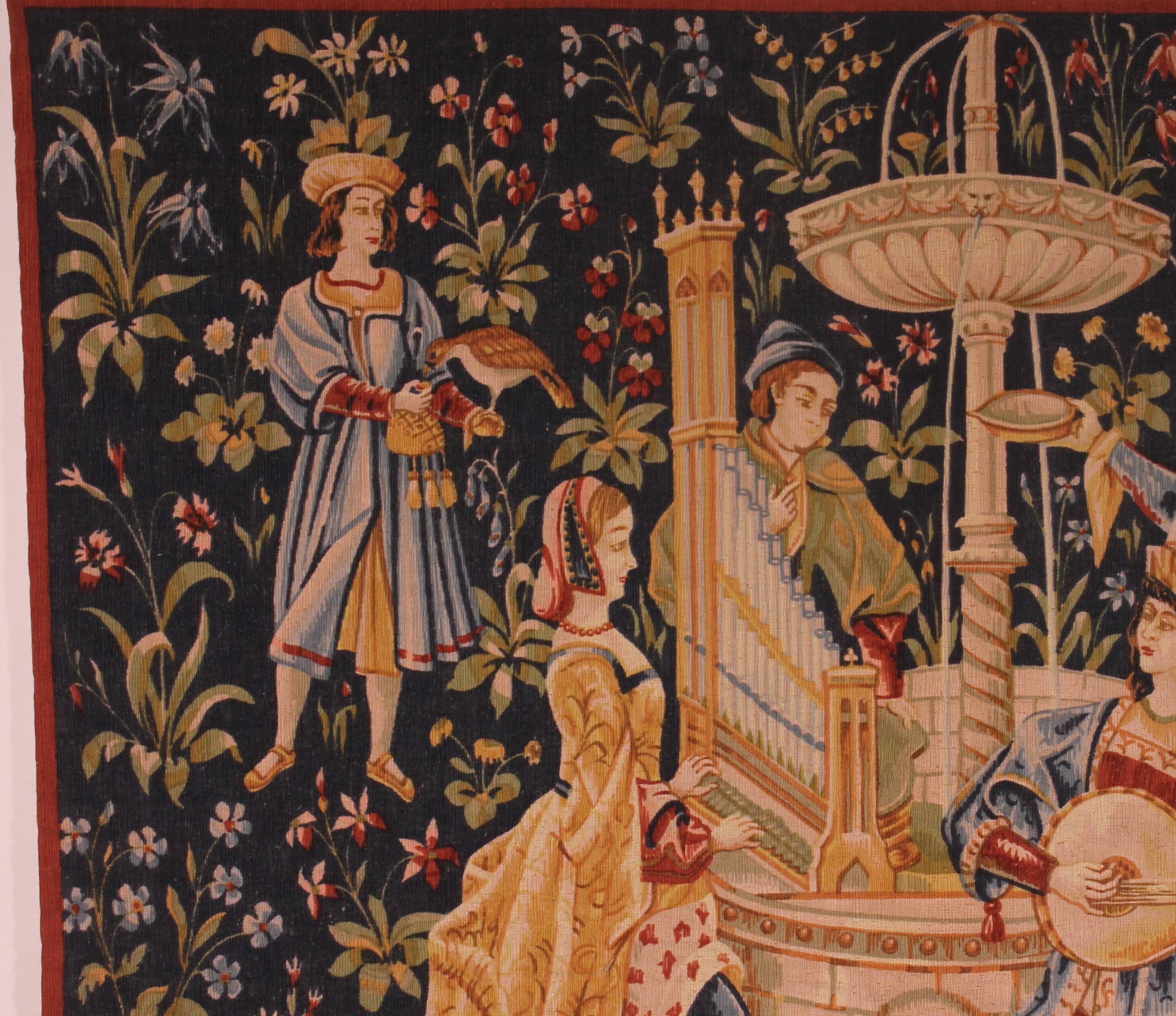 tapestry depicting a mille-feuille and a village festival "Concert"