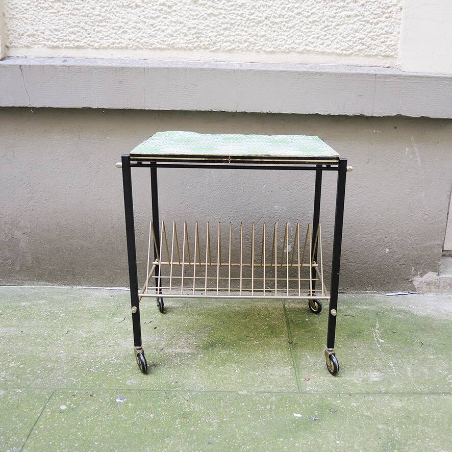 Old vinyl record cabinet on wheels
