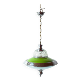 Vintage green glass and chrome metal pendant light